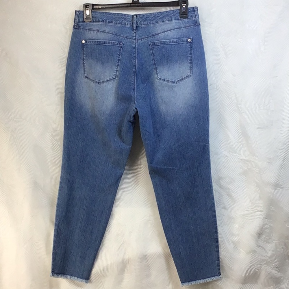 🪞Gloria Vanderbilt Silver Embellished High Rise Frayed Edge Jeans Sz.14 Petite - Picture 9 of 10
